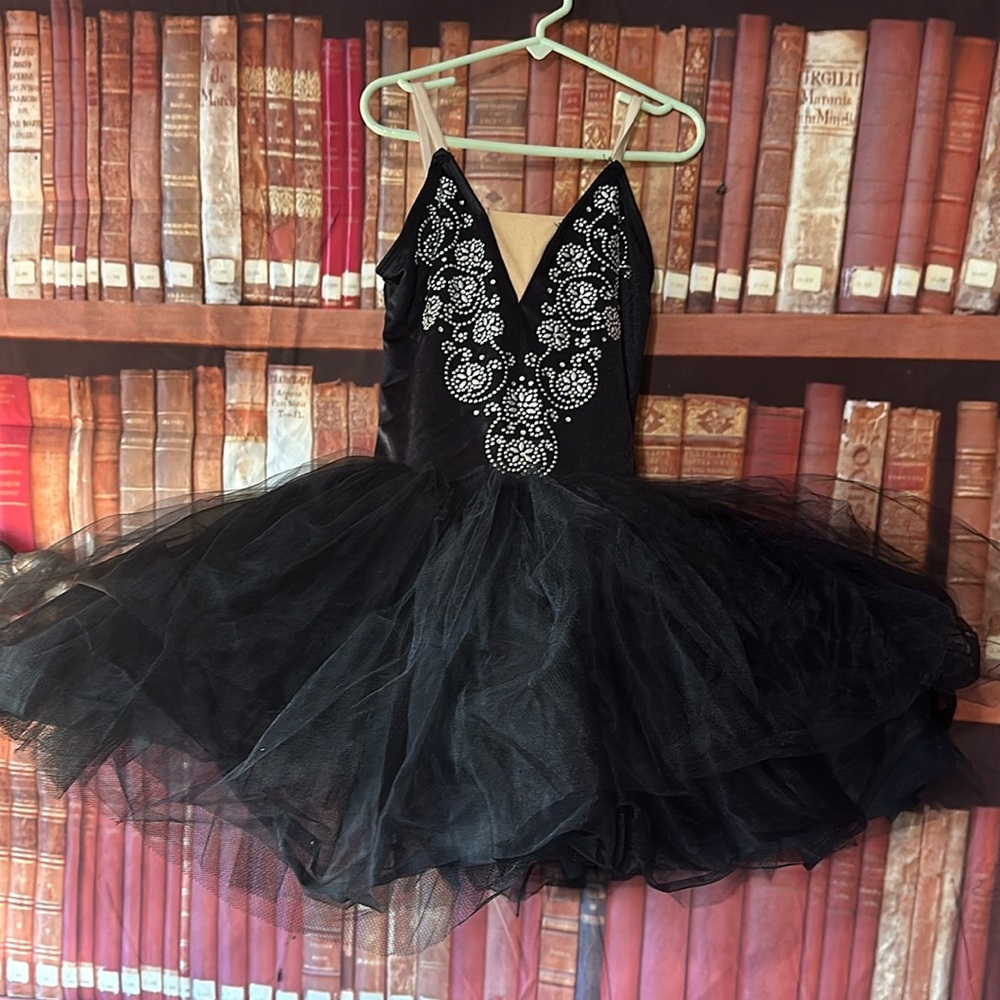 Algy Black Silver Rhinestone Tutu Dance Costume Leotard Child Large